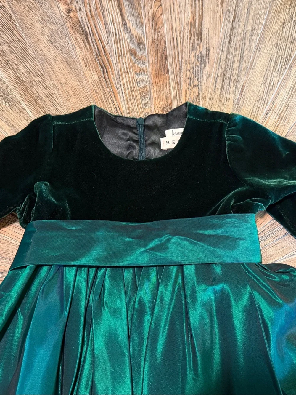 Vintage Helena Neiman Marcus 4T Emerald Velvet Taffeta Christmas Party Dress